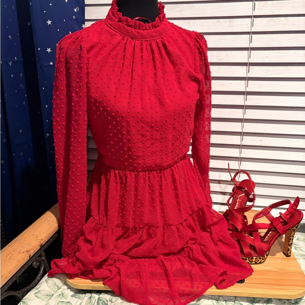 Trixxi Vibrant Red Long Sleeve Dress